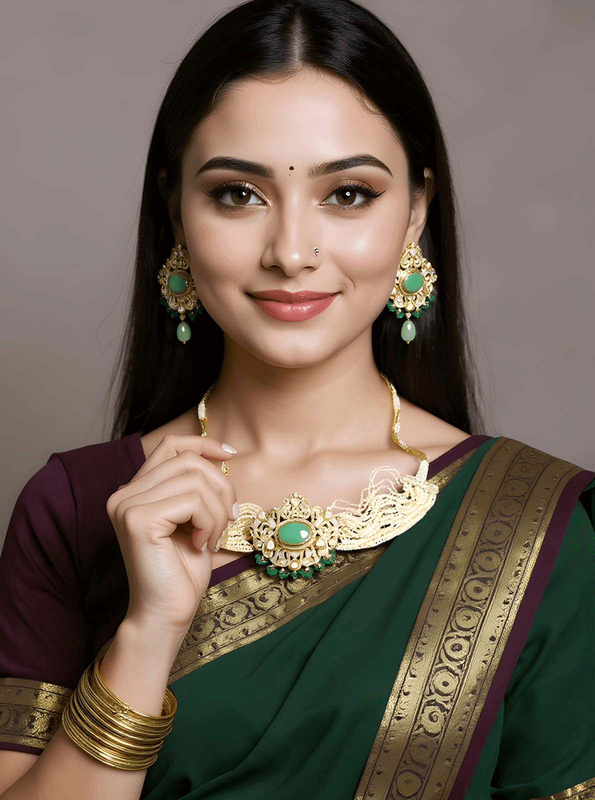 Gold D Kundan Set