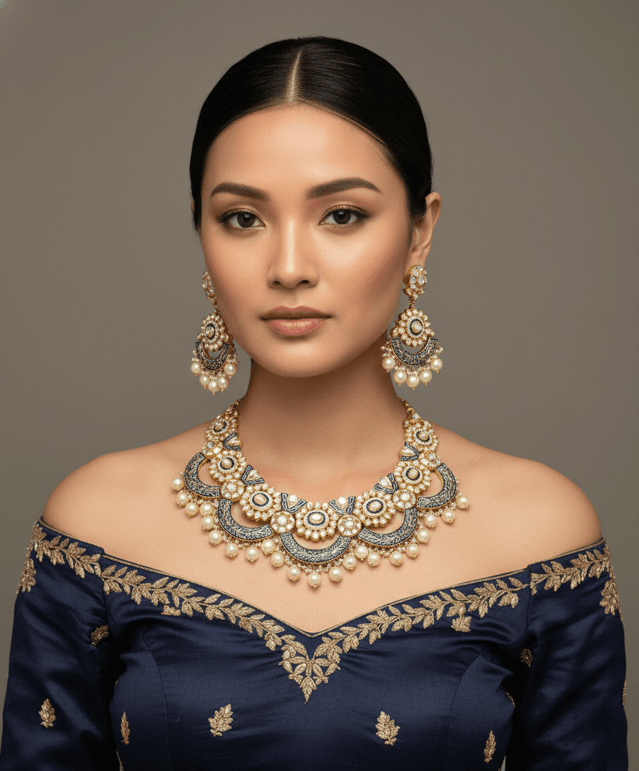 Gold D Kundan Set